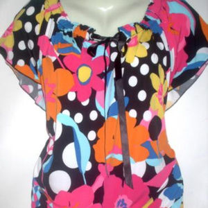 Adorable Colorful Floral Elastic Waist Top